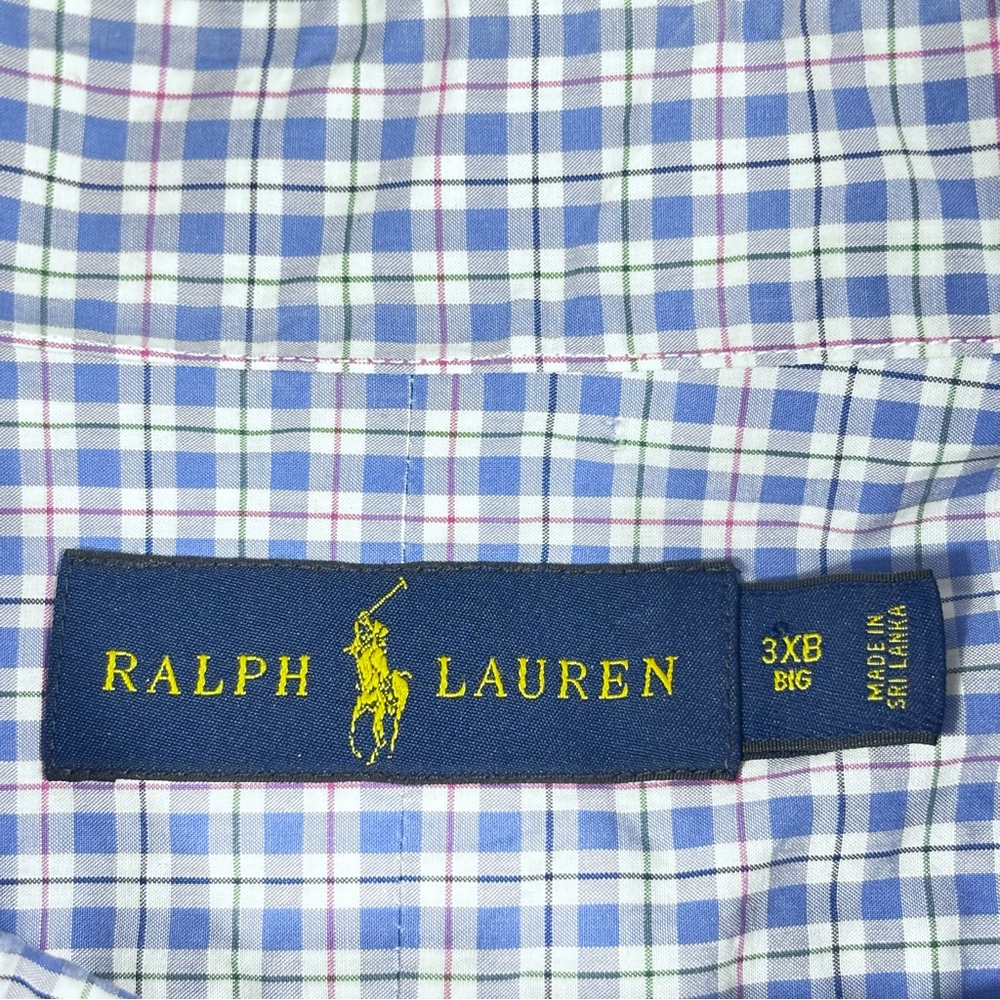 Ralph Lauren Men 3XB Blue & White Checkered Plaid Long Sleeve Button Down Shirt - Picture 7 of 12
